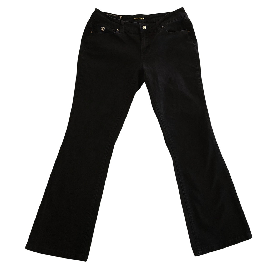 Rocawear Jeans Womens 31 Black Gold Logo Embroidered Bootcut Denim Y2K Flare